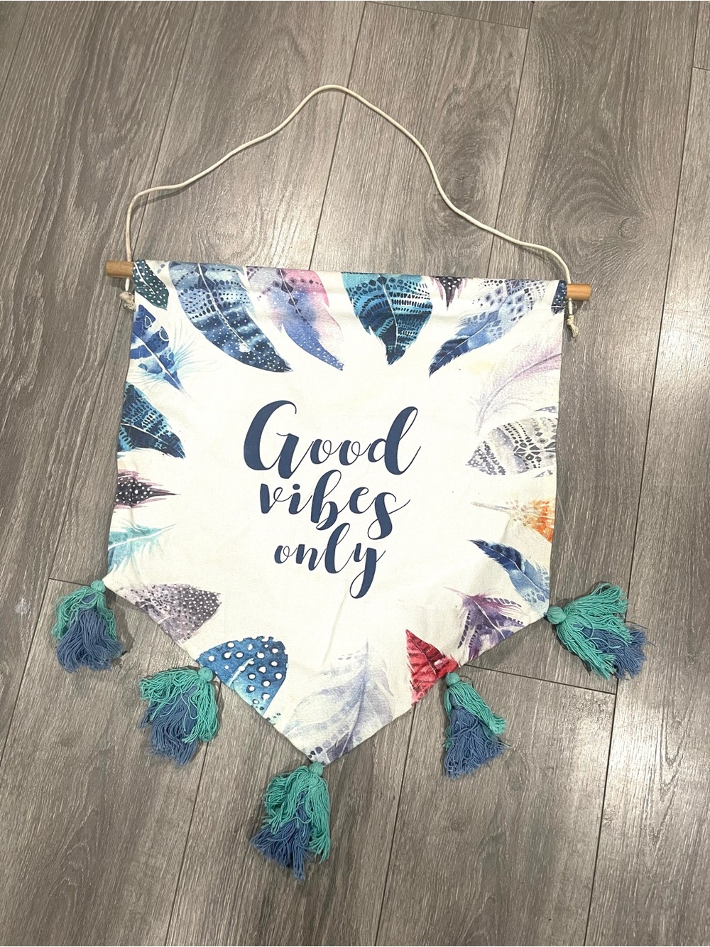 Good Vibes Only Boho Feather Wall Banner - White/Blue large 2/$18 bundle